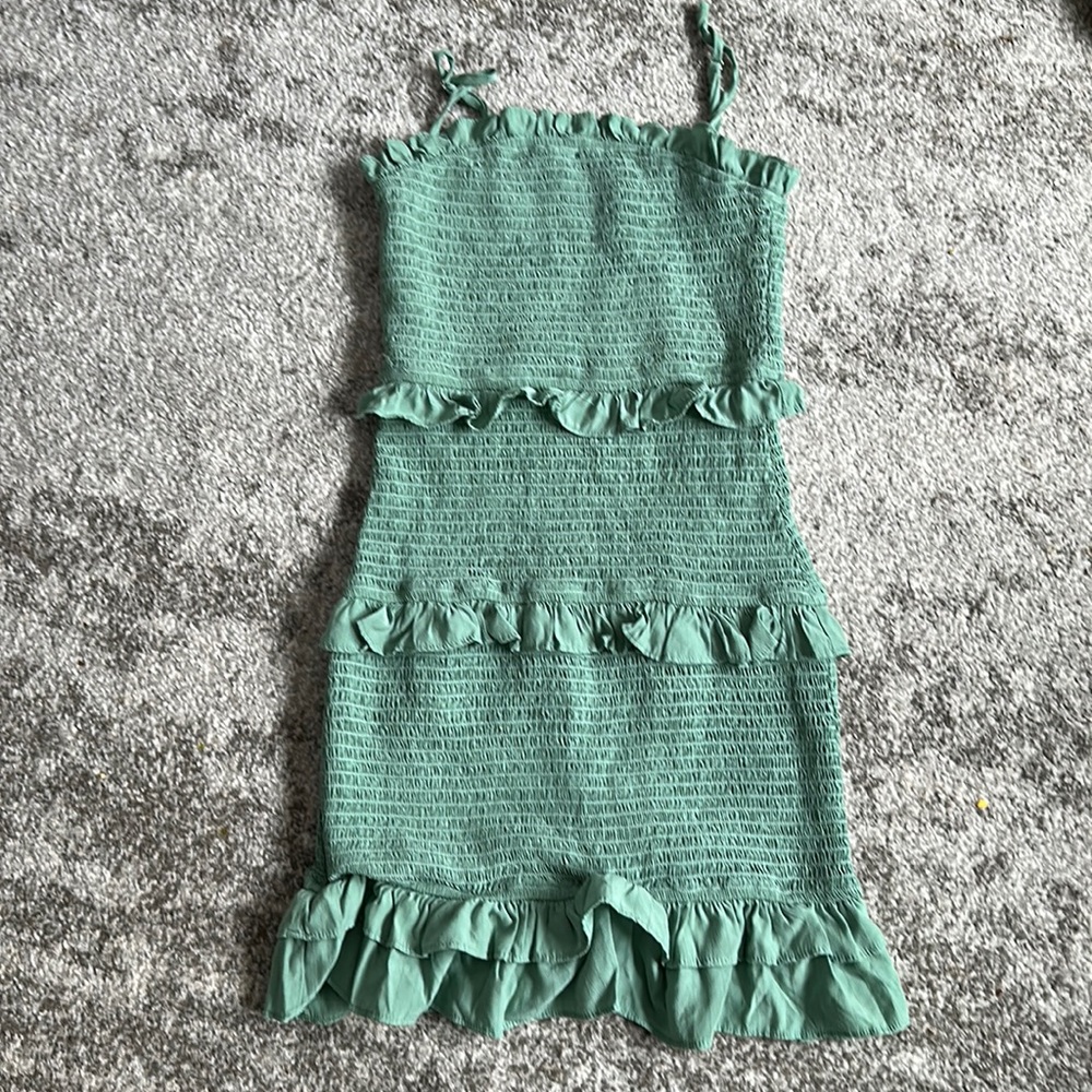 Teal ruffle dress